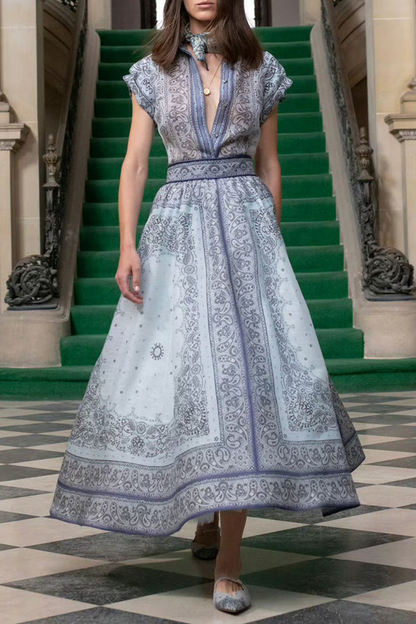 Conjunto informal de dos piezas con estampado floral, bolsillo, cuello vuelto, manga corta (3 colores)