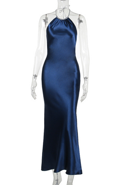 Vestidos sexis de un solo paso con falda halter reflectante sin espalda y de color sólido