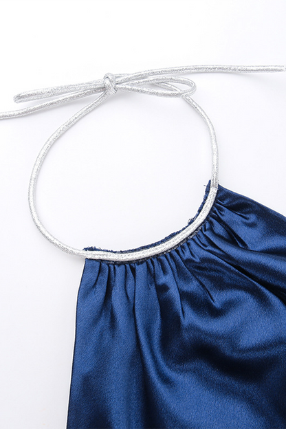 Vestidos sexis de un solo paso con falda halter reflectante sin espalda y de color sólido