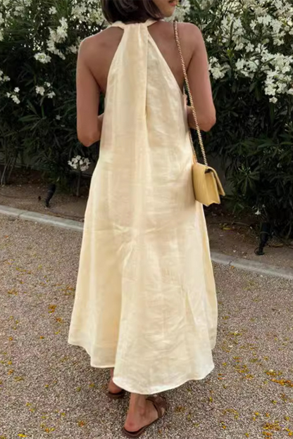 Vestidos casuales de uso diario con cuello en V, sin mangas y bolsillos en colores sólidos