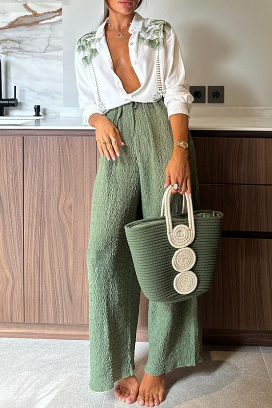 Conjunto informal de dos piezas con cuello vuelto, manga larga y estampado floral de patchwork para calle