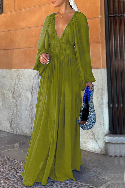 Vestidos sexys de corte A con escote en V transparente y patchwork de color sólido (3 colores)