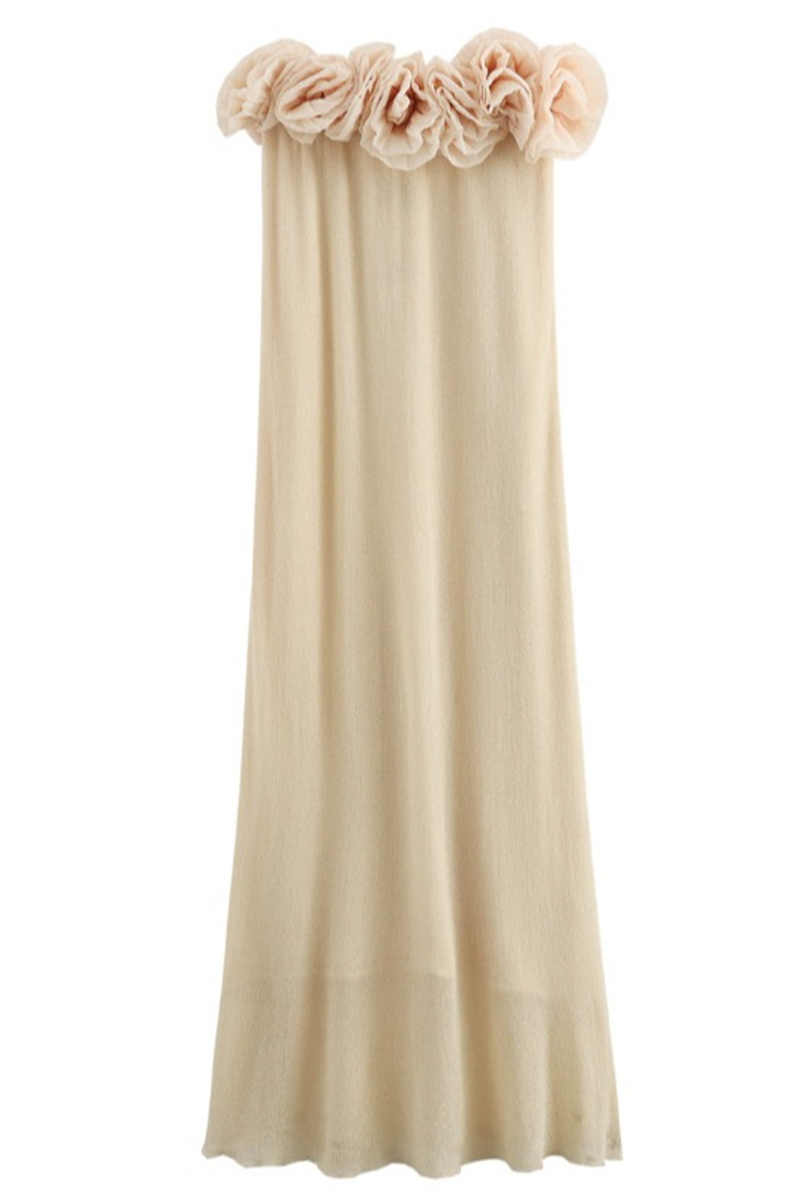Vestidos sexis sin tirantes con forma de flor fruncida en color sólido
