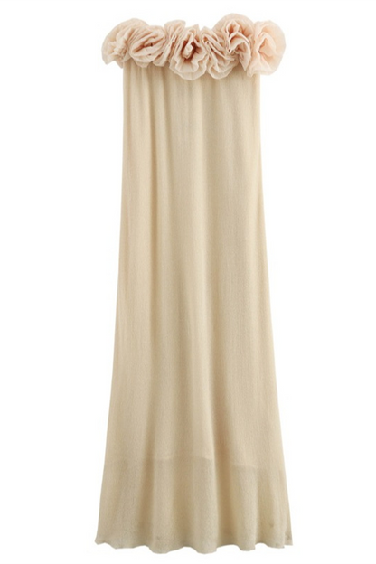 Vestidos sexis sin tirantes con forma de flor fruncida en color sólido