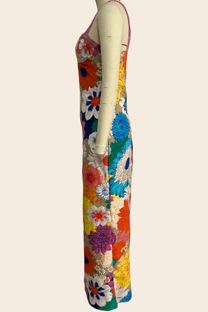 Vestidos sexis de falda de un solo paso con patchwork y estampado de flores