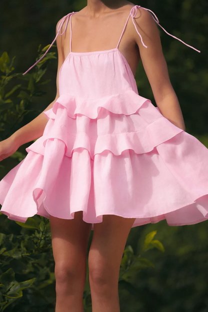 Vestidos sexis de color liso con encaje y cuello en U (3 colores)
