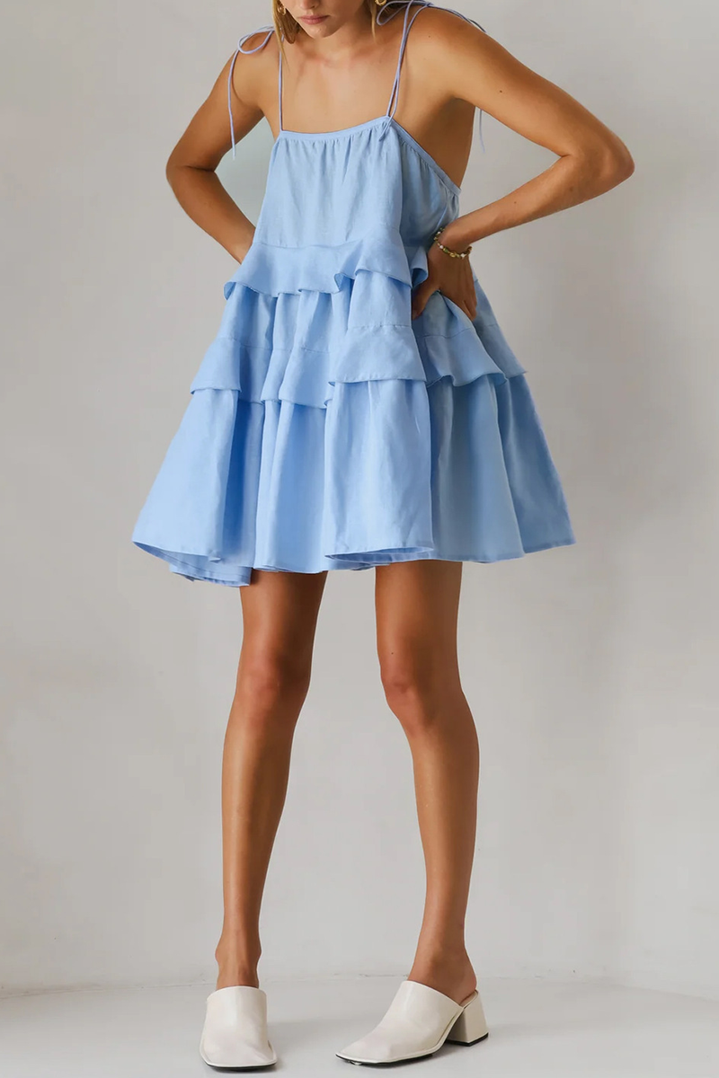Vestidos sexis de color liso con encaje y cuello en U (3 colores)