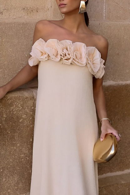 Vestidos sexis sin tirantes con forma de flor fruncida en color sólido