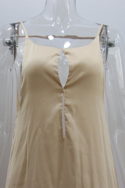 Vestidos sexis de vacaciones de color sólido con aberturas en la espalda y cuello redondo con tirantes
