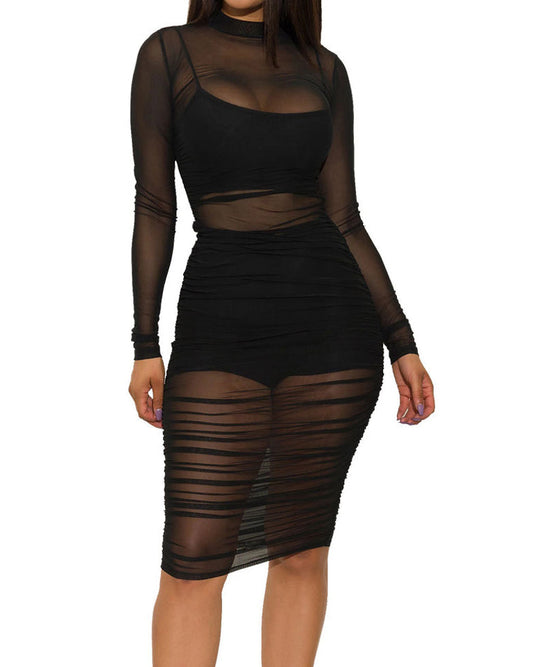 Mesh See-Through Three-Piece Suit