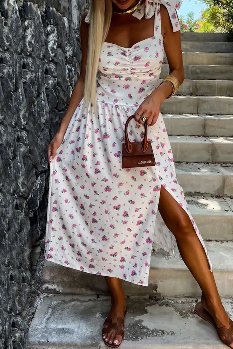 Vestido informal sin mangas con estampado floral, espalda descubierta, cinturón y tirantes finos (7 colores)