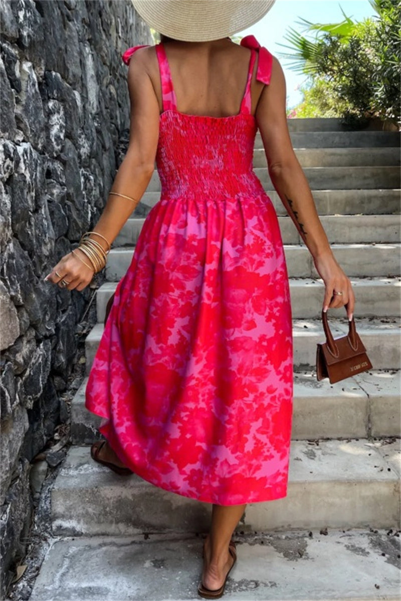 Vestido informal sin mangas con estampado floral, espalda descubierta, cinturón y tirantes finos (7 colores)