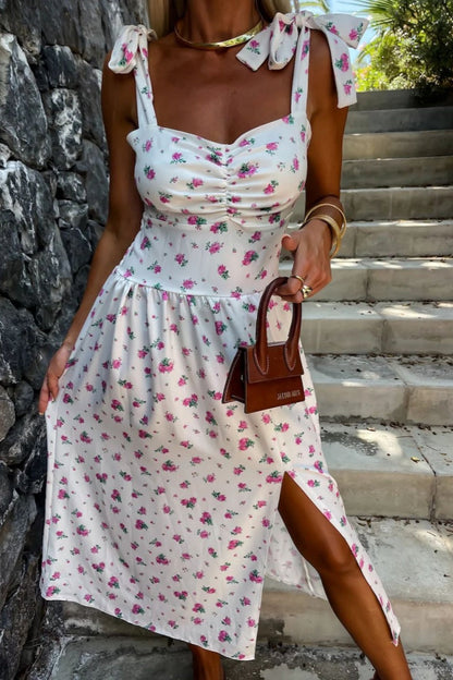 Vestido informal sin mangas con estampado floral, espalda descubierta, cinturón y tirantes finos (7 colores)