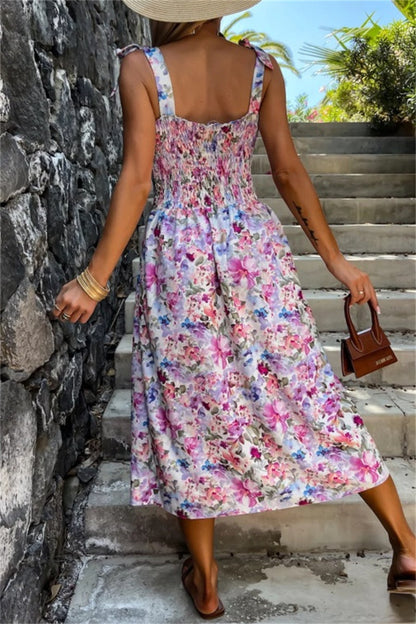Vestido informal sin mangas con estampado floral, espalda descubierta, cinturón y tirantes finos (7 colores)