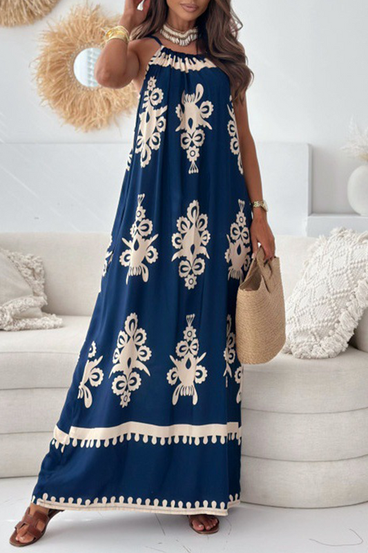 Vestidos casuales con cuello cuadrado, tirantes y estampado de tótem nacional (4 colores)