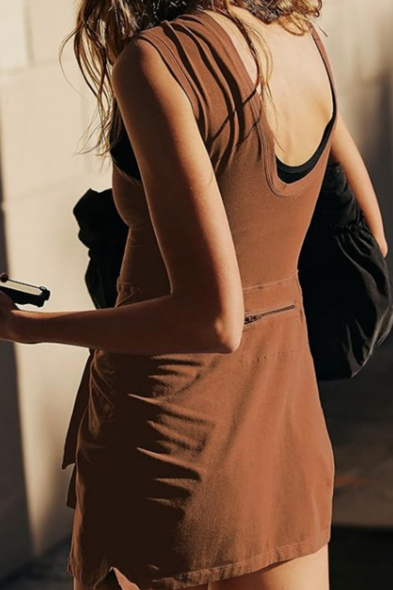 Vestidos casuales sin mangas con cuello redondo y cinturón de color sólido (6 colores)