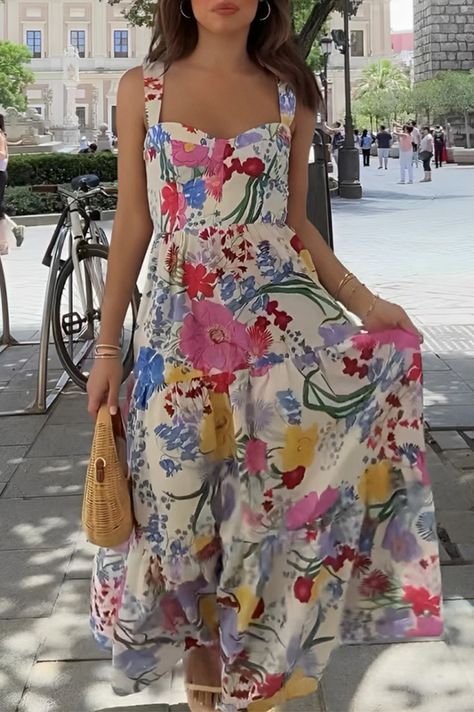 Vestidos casuales con estampado floral y patchwork