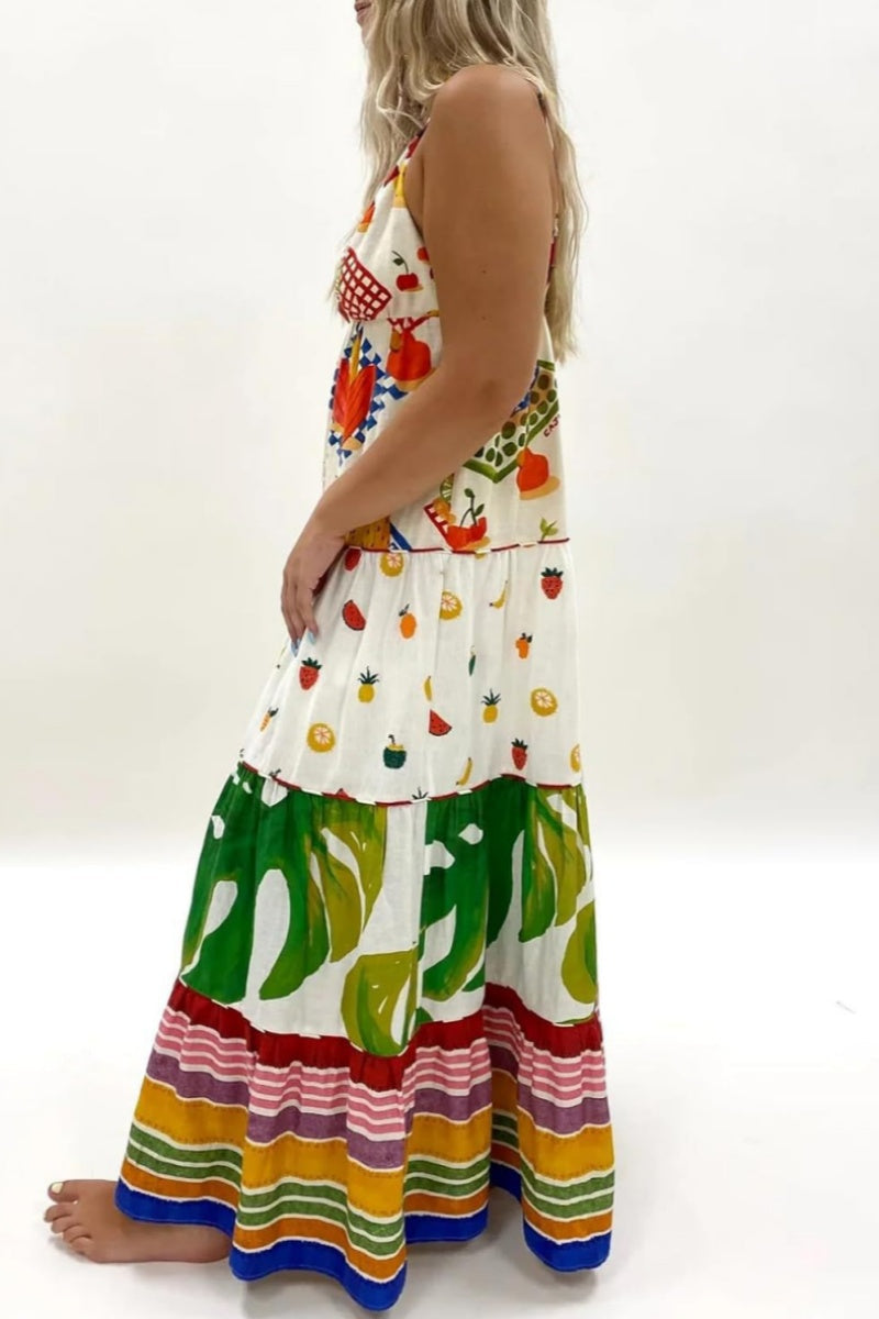 Vestidos largos sexis informales con estampado, sin espalda y escote en V profundo
