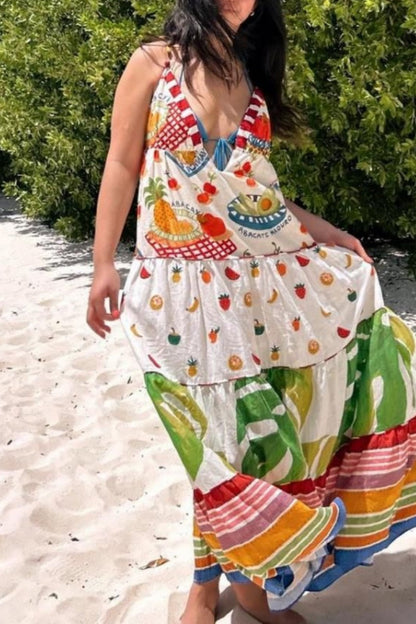 Vestidos largos sexis informales con estampado, sin espalda y escote en V profundo