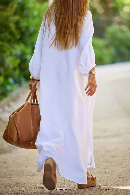 Vestidos casuales de calle de color liso con hebilla, cuello en V y manga larga (3 colores)