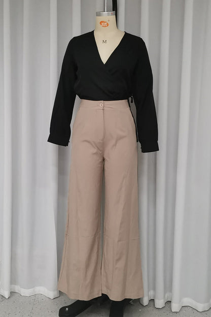 Conjunto informal de dos piezas con cuello en V, manga larga y bolsillos con botones para uso diario