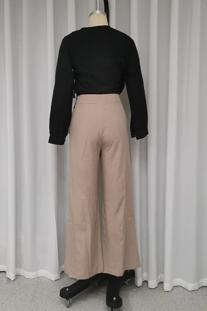 Conjunto informal de dos piezas con cuello en V, manga larga y bolsillos con botones para uso diario
