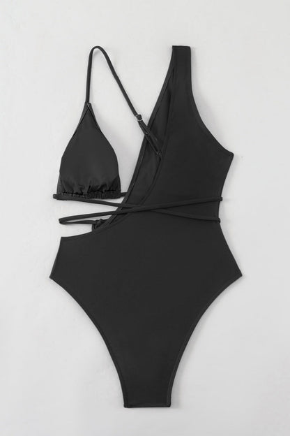 Traje de baño sexy de color sólido con espalda descubierta y cinturón (con relleno)