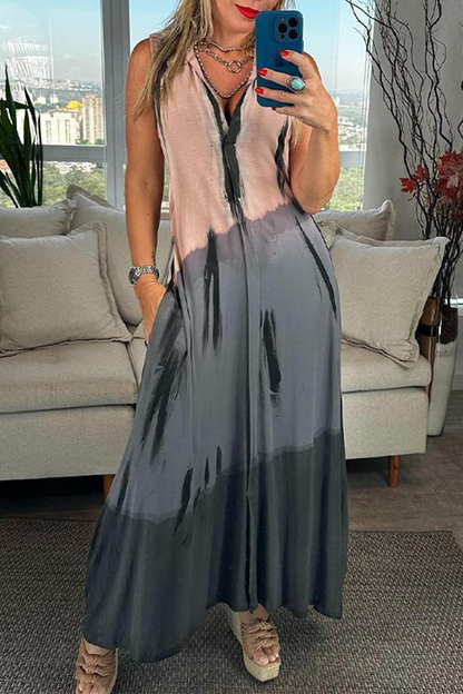Vestidos casuales sin mangas con cuello vuelto, patchwork, bolsillos y bloques de color (4 colores)