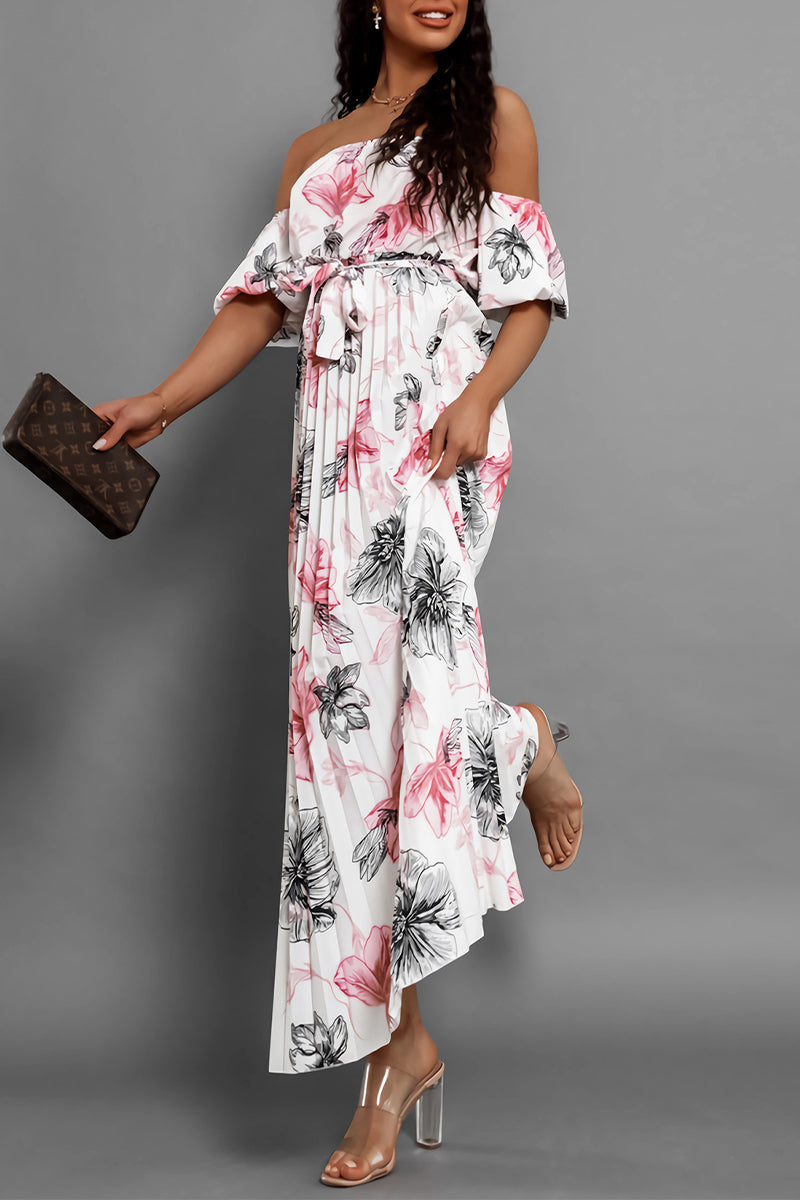 Vestidos sexis con estampado floral, encaje, plisados y hombros descubiertos (6 colores)