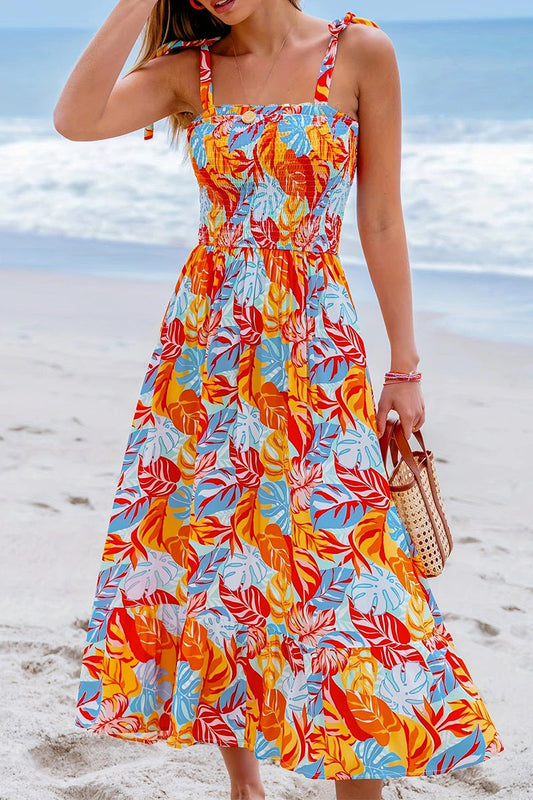 Vestidos casuales de vacaciones con estampado floral, encaje, cuello cuadrado y tirantes