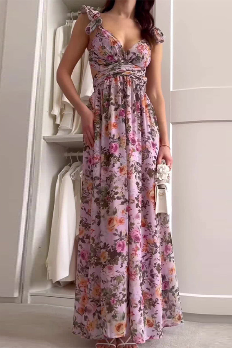 Vestidos sexis de vacaciones con estampado floral, espalda descubierta, tirantes y cuello en V