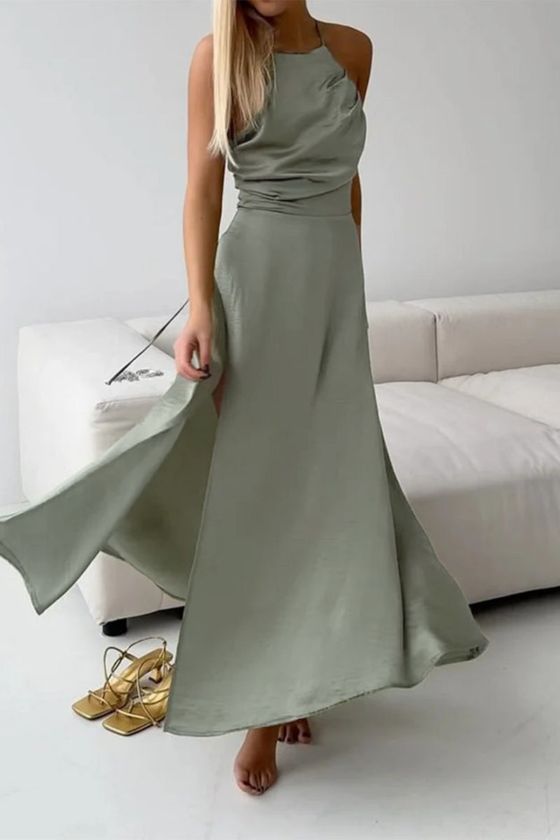 Vestidos sexis sin mangas con cuello halter, espalda descubierta y tirantes finos en color liso