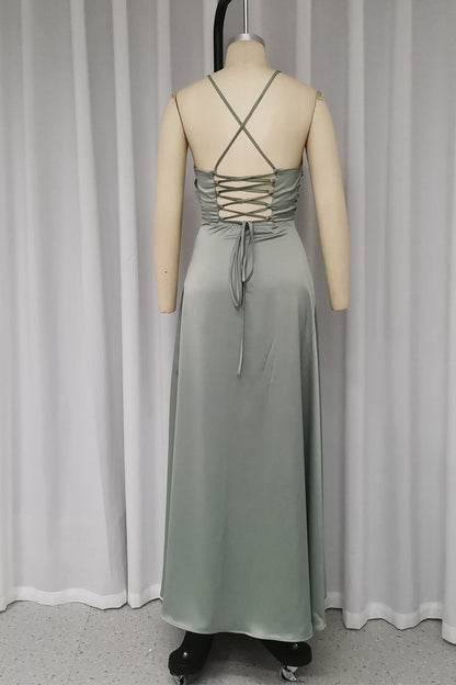 Vestidos sexis sin mangas con cuello halter, espalda descubierta y tirantes finos en color liso
