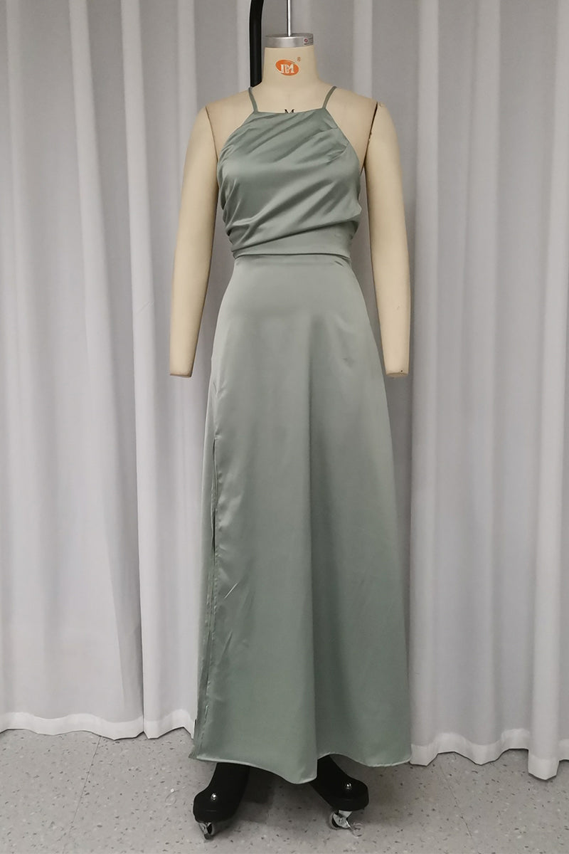 Vestidos sexis sin mangas con cuello halter, espalda descubierta y tirantes finos en color liso