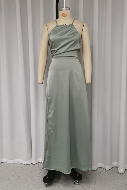 Vestidos sexis sin mangas con cuello halter, espalda descubierta y tirantes finos en color liso