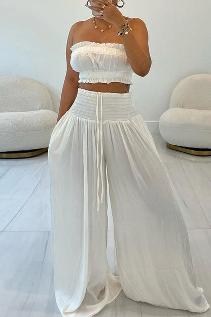 Conjunto de dos piezas sexy, informal, sin espalda, sin tirantes y sin mangas