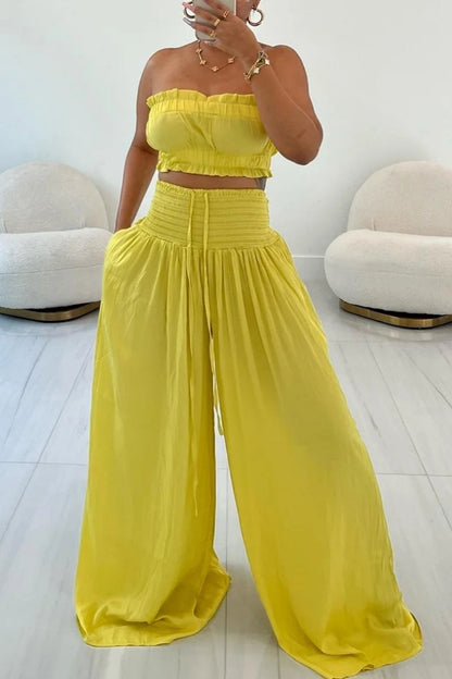 Conjunto de dos piezas sexy, informal, sin espalda, sin tirantes y sin mangas