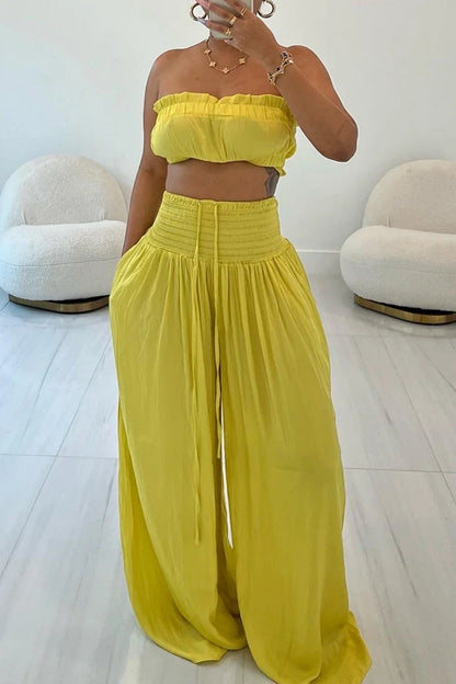 Conjunto de dos piezas sexy, informal, sin espalda, sin tirantes y sin mangas