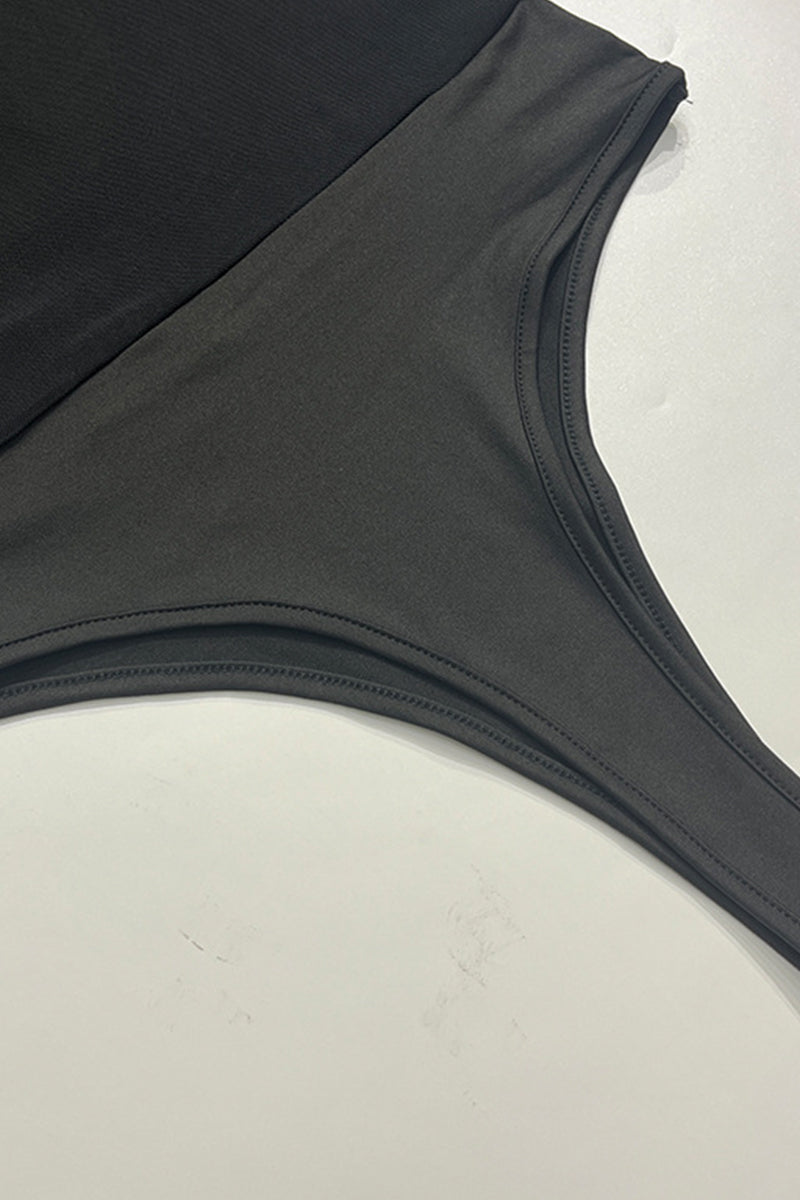 Traje de baño sexy de malla sin espalda de color sólido para vacaciones
