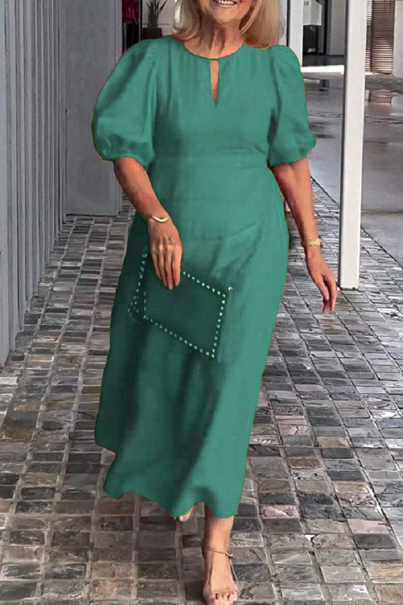 Vestidos largos casuales de color sólido con cuello redondo y aberturas (9 colores)
