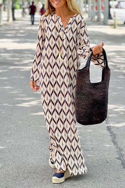 Vestido casual con cuello en V y estampado geométrico de patchwork