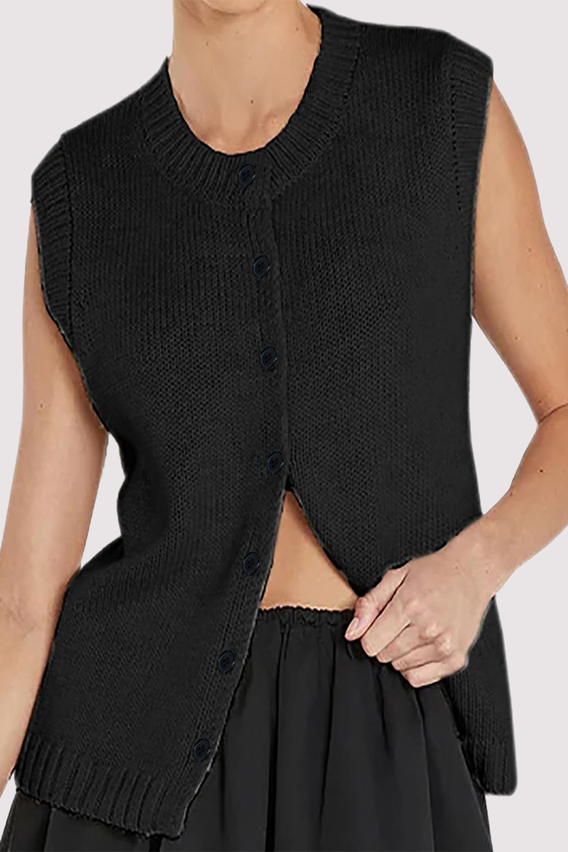 Tops casuales de calle con cuello redondo y hebilla de color liso (4 colores)