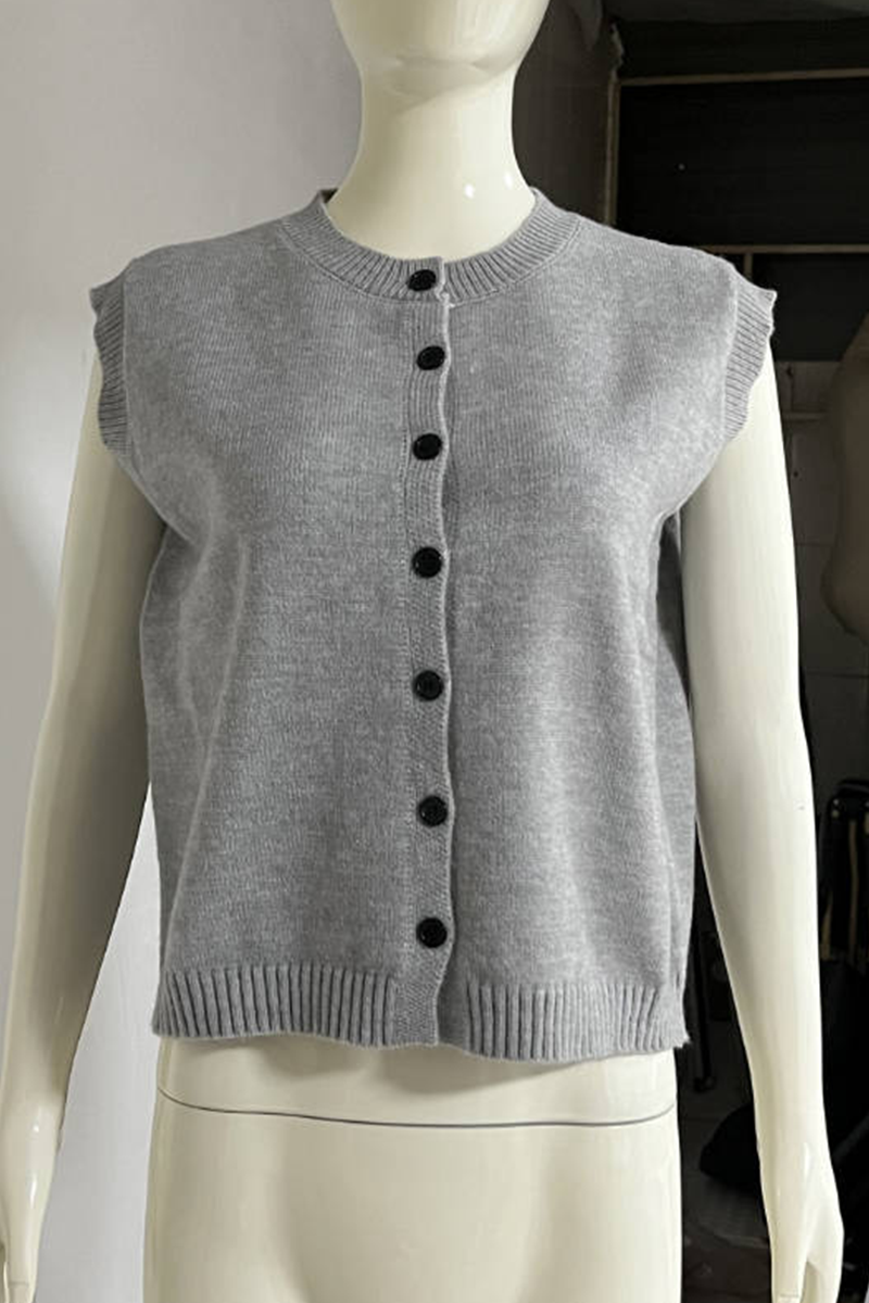 Tops casuales de calle con cuello redondo y hebilla de color liso (4 colores)