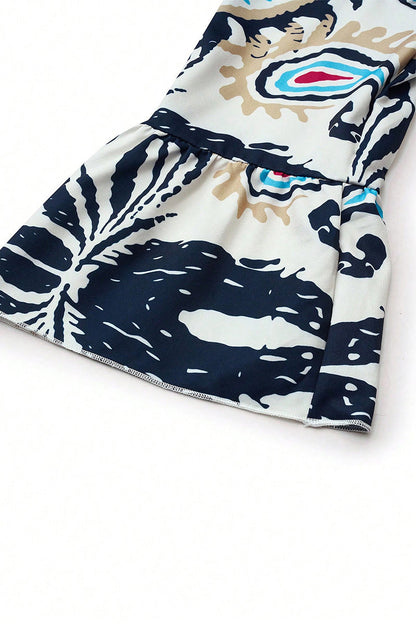 Vestidos casuales de diario con estampado de tótem nacional, patchwork, volantes, cuello en V, corte A