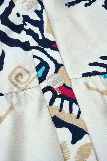 Vestidos casuales de diario con estampado de tótem nacional, patchwork, volantes, cuello en V, corte A