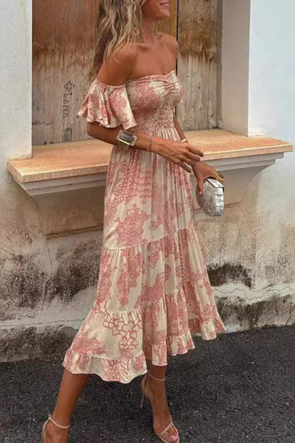 Vestidos sexis con estampado floral, patchwork, volantes y hombros descubiertos con falda pastel