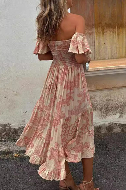 Vestidos sexis con estampado floral, patchwork, volantes y hombros descubiertos con falda pastel