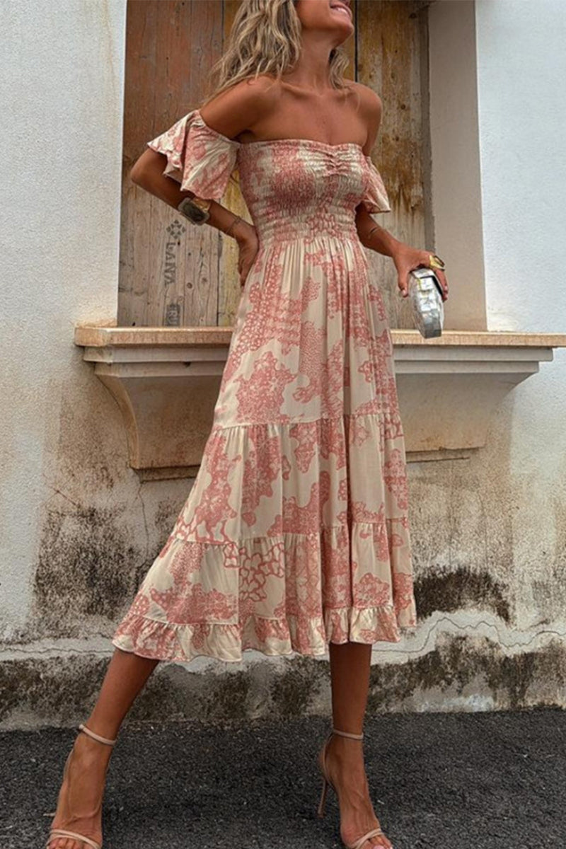 Vestidos sexis con estampado floral, patchwork, volantes y hombros descubiertos con falda pastel