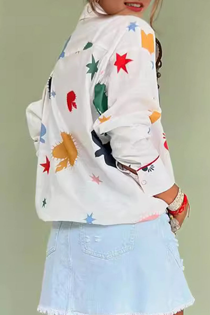 Blusas casuales de cuello vuelto con botones y estampado de grafiti para uso diario