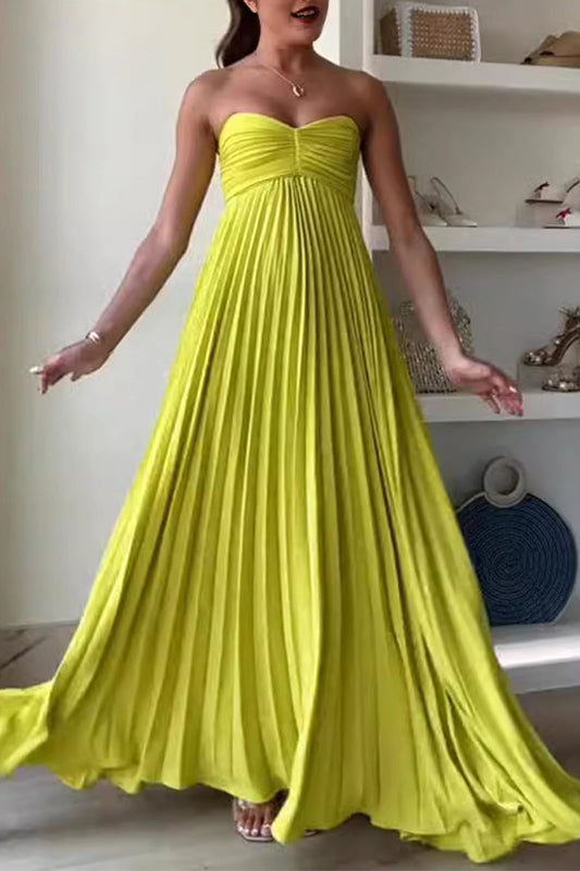 Vestidos sexis plisados sin tirantes de color sólido